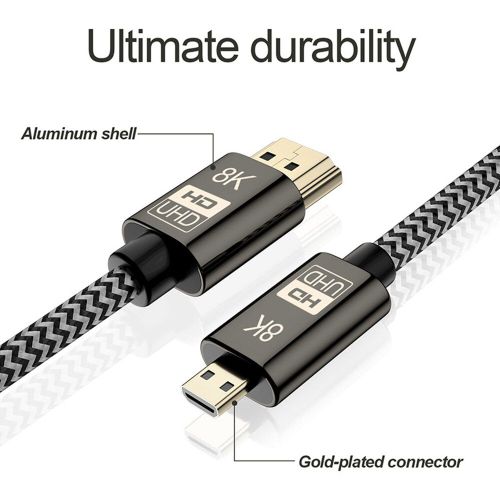 Câble Ethernet mâle-mâle 8K 60Hz compatible HDMI 2.1, Micro adaptateur plaqué or, pour appareil photo SLR, HDTV, téléphone, tablette
