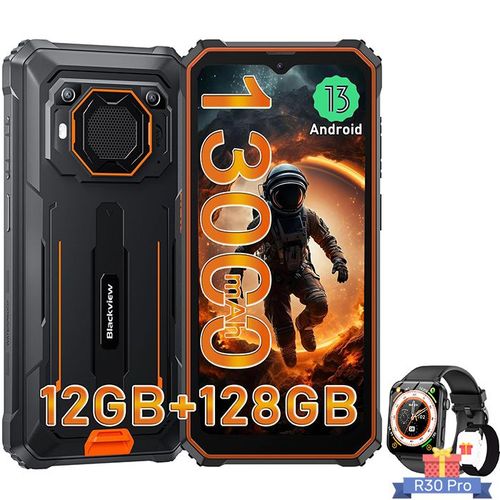 Blackview BV6200 Pro Smartphone Incassable 6,56"" 13000mAh 12Go+128Go Orange avec Smartwatch Blackview R30 Pro(Noir)
