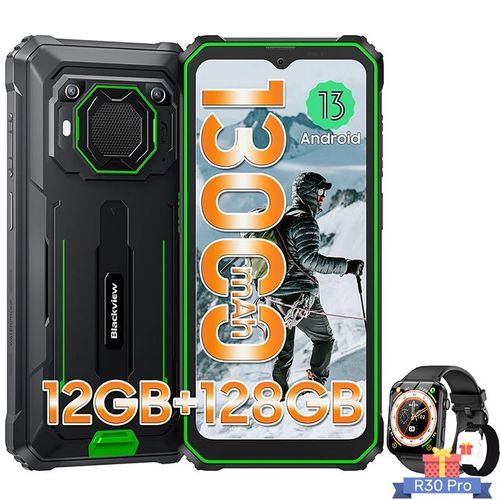 Blackview BV6200 Pro Smartphone Incassable 6,56"" 13000mAh 12Go+128Go Vert avec Smartwatch Blackview R30 Pro(Noir)