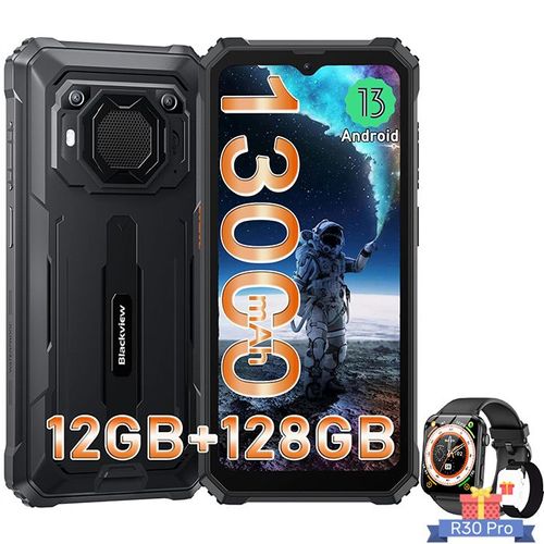 Blackview BV6200 Pro Smartphone Incassable 6,56"" 13000mAh 12Go+128Go Noir avec Smartwatch Blackview R30 Pro(Noir)