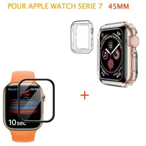 Verre Trempé 3d Noir Protection Écran Totale Intégrale Apple Watch 45mm Série 7 + Coque