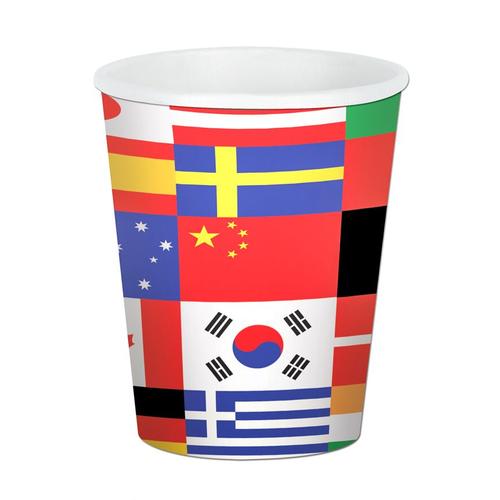 8 Gobelets En Carton Drapeaux Pays Du Monde 255 Ml