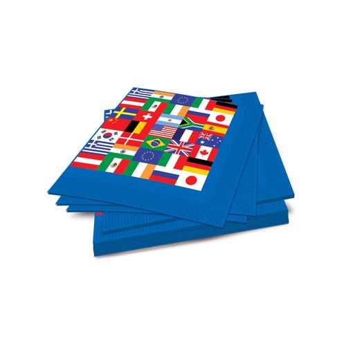 16 Serviettes Drapeaux Pays Du Monde 33 X 33 Cm