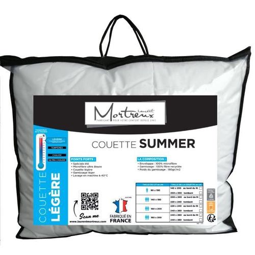 Couette Extra Légère Blanche - 1 Personne 140x200 - Spécial Eté - Mortreux