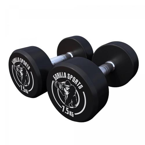 Gorilla Sports - Haltères Ronds Caoutchouc - De 2,5 À 40 Kg - Poids : 15 Kg (2 X 7,5 Kg)