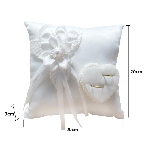 Bague De Mariage Oreiller Romantique Élégant Blanc Carré Fleur Anneau Camélia En Forme De Coeur Coussin Mariage Fournitures Pour Intérieur Extérieur