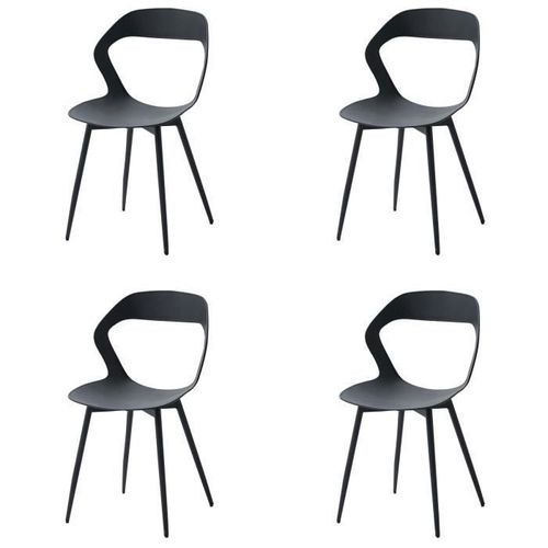 Lot De 4 Chaises De Salle À Manger - Style Scandinave - Chaise En Plastique Pieds Métal - Noir
