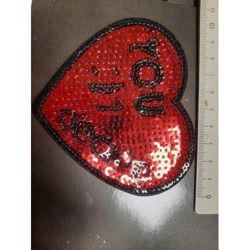 Patch Thermocollant Brodé Applique Patches Coudre Sur Fer Sur Broderie Décoration Couture Lot Moyen Coeur Rouge Sucette Coeur Love Rouge Sequin Brillant 8cm Customisation