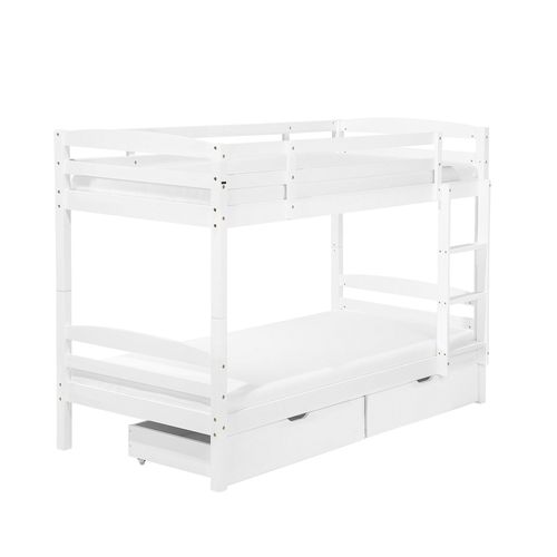 Lit Superposé En Bois Blanc 90 X 200 Cm Avec Tiroirs Regat