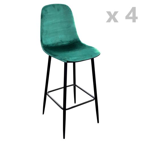Lot De 4 Tabourets De Bar En Velours Vintage Inoui - Vert Émeraude