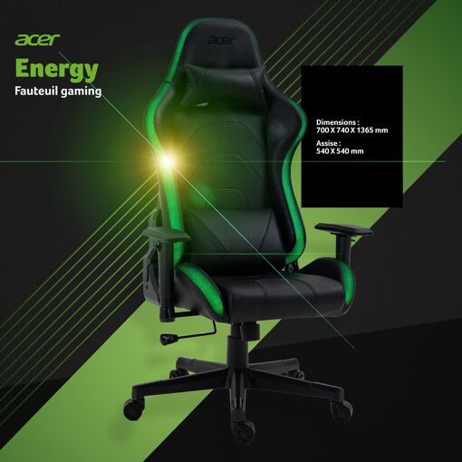 Fauteuil gaming Acer Energy - RGB controlable - Full r&eacut