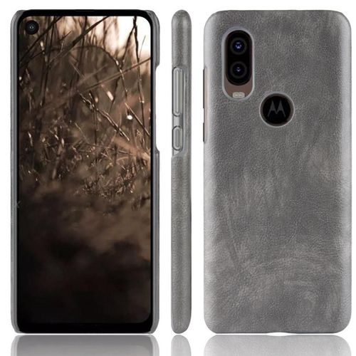 Rétro Étui Pour Motorola One Vision Compatibilité Modèle De Litchi Rétro Anti Éraflure Housse De Protection - Gris