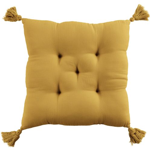 Coussin De Chaise 40x40 Cm Gaze De Coton Avec Pompons Safran