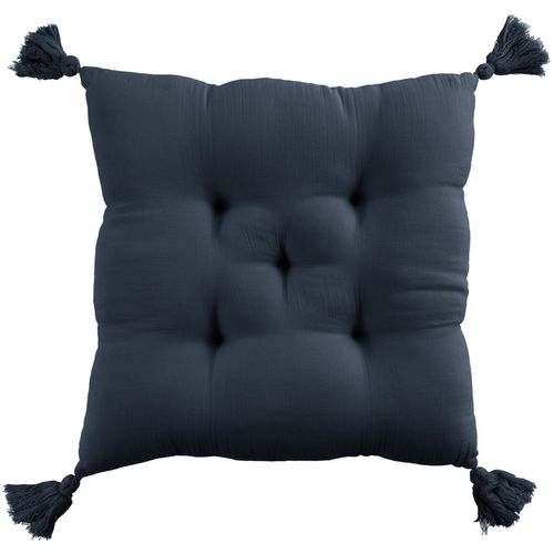 Coussin De Chaise 40x40 Cm Gaze De Coton Avec Pompons Minuit