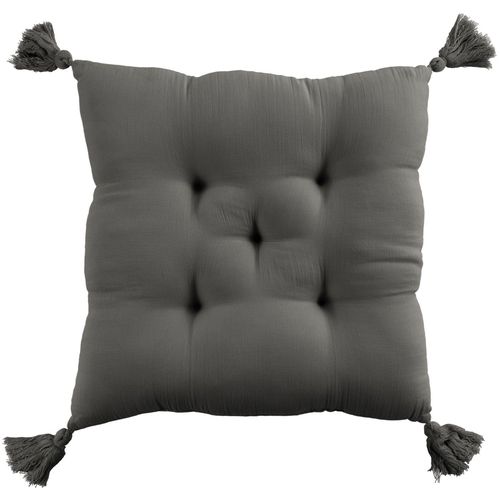 Coussin De Chaise 40x40 Cm Gaze De Coton Avec Pompons Granit