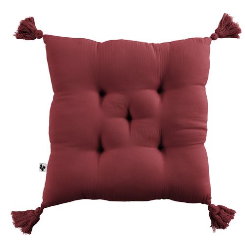 Coussin De Chaise 40x40 Cm Gaze De Coton Gaïa Avec Pompons Lie De Vin