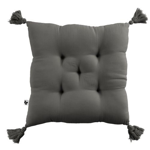 Coussin De Chaise 40x40 Cm Gaze De Coton Gaïa Avec Pompons Granit