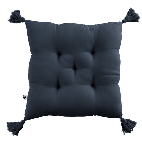 Coussin De Chaise 40x40 Cm Gaze De Coton Gaïa Avec Pompons Minuit