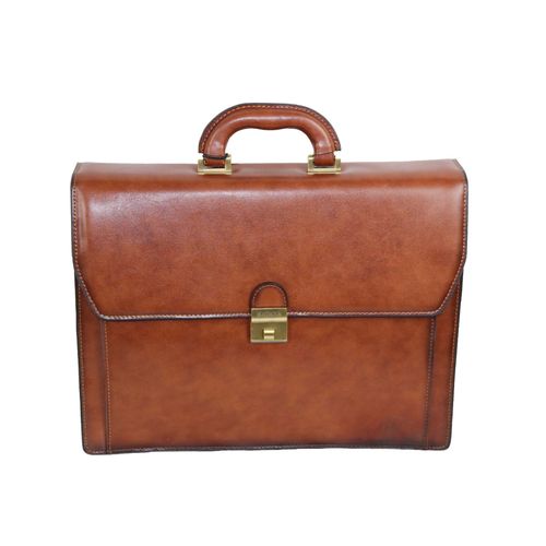 Cartable à 4 soufflets KATANA en croûte de cuir réf 63033 marron (2 coul.disp.)