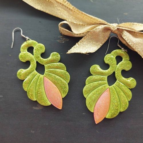 Boucles D'oreilles Vert Et Orange