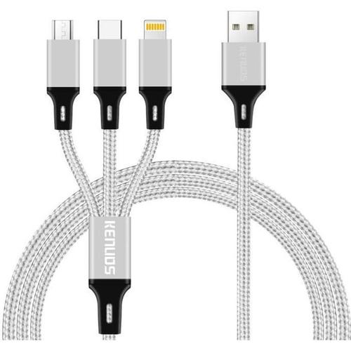 Câble Multi USB, 3 en 1 Multi Chargeur USB Câble en Nylon Tressé