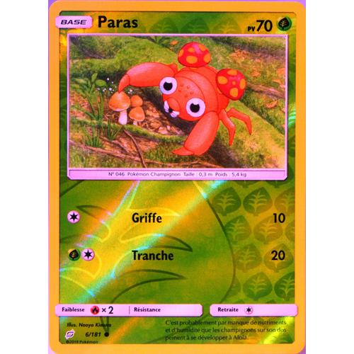 Carte Pokémon 6/181 Paras 70 Pv - Reverse Sl9 - Soleil Et Lune - Duo De Choc Neuf Fr