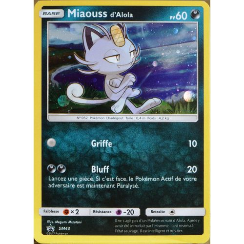 Carte Pokémon Miaouss D'alola Holo -160 Pv - Promo Sm43 Neuve - Fr