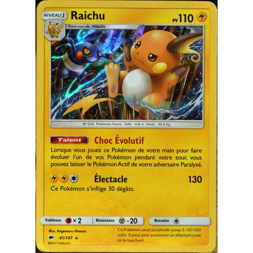 Carte Pokémon 41/147 Raichu 110 Pv - Holo Sl3 - Soleil Et Lune - Ombres Ardentes Neuf Fr