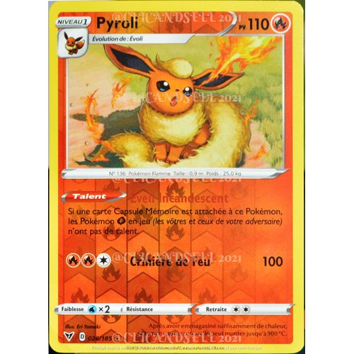 Carte Pokémon 026/185 Pyroli ? 110 Pv - Reverse Eb04 - Épée Et Bouclier  Voltage Éclatant Neuf Fr