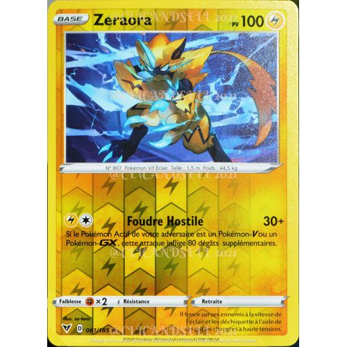 Carte Pokémon 061/185 Zeraora ?H 100 Pv - Reverse Eb04 - Épée Et Bouclier  Voltage Éclatant Neuf Fr