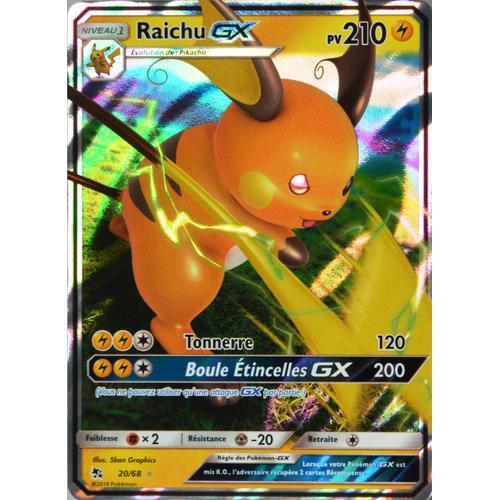 Carte Pokémon 20/68 Raichu Gx 210 Pv Sl11.5 - Soleil Et Lune - Destinées Occultes Neuf Fr