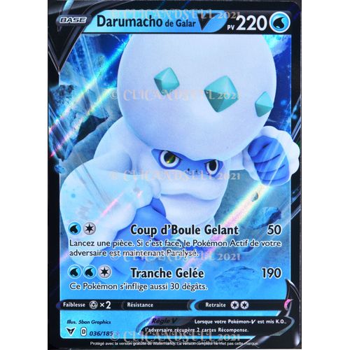 Carte Pokémon 036/185 Darumacho De Galar-V ? 220 Pv Eb04 - Épée Et Bouclier  Voltage Éclatant Neuf Fr