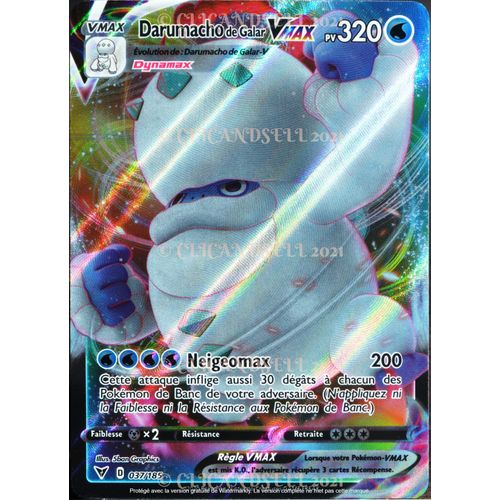 Carte Pokémon 037/185 Darumacho De Galar-Vmax ?X 320 Pv Eb04 - Épée Et Bouclier  Voltage Éclatant Neuf Fr