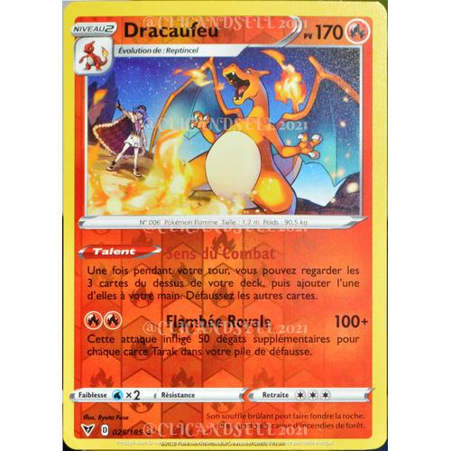 Carte Pokémon 025/185 Dracaufeu ? 170 Pv - Reverse Eb04 - Épée Et Bouclier  Voltage Éclatant Neuf Fr