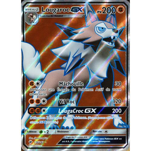 Carte Pokémon 136/147 Lougaroc Gx (Forme Diurne) 200 Pv - Full Art Sl3 - Soleil Et Lune - Ombres Ardentes Neuf Fr