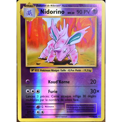 Carte Pokémon 44/108 Nidorino Niv.25 90 Pv - Reverse Xy - Evolutions  Neuf Fr