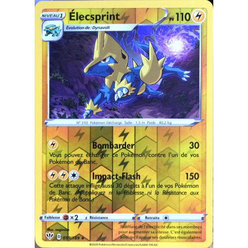 Carte Pokémon 059/189 Elecsprint - Reverse Eb03 - Epée Et Bouclier - Ténèbres Embrasées Neuf Fr