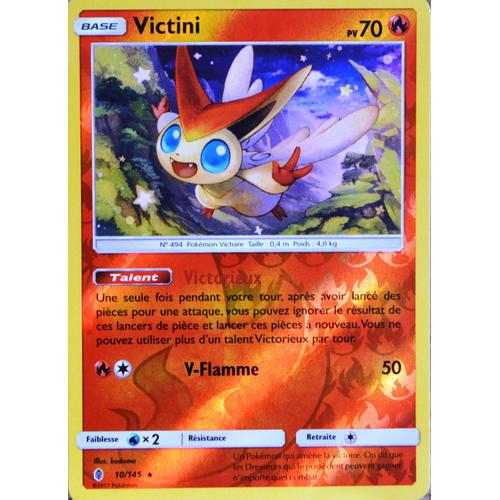 Carte Pokémon 10/145 Victini 70 Pv - Holo Reverse Sl2 - Soleil Et Lune - Gardiens Ascendants Neuf Fr