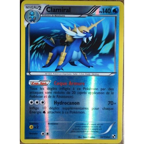 Carte Pokémon 32/114 Clamiral 140 Pv - Reverse Noir & Blanc Neuf Fr