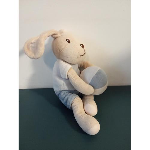  Doudou Peluche Sucre D'orge Chien Bleu Beige Cocard Grelot Ballon 