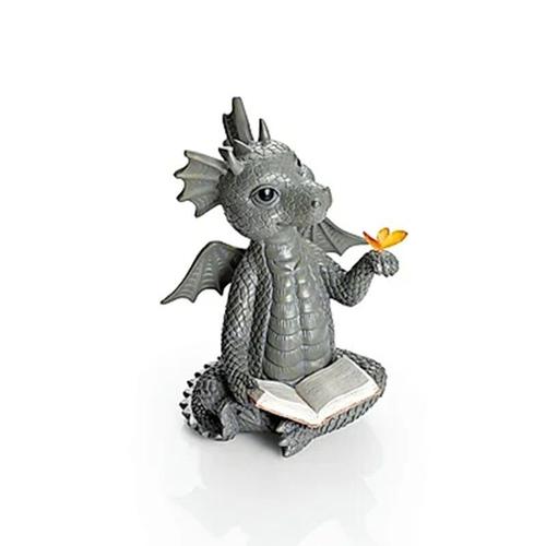 Figurine de Dragon Lilli avec papillon, Statue en résine avec un livre à portée de main, ornement de bureau Super mignon