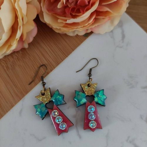 Boucles D'oreilles Croix Bois