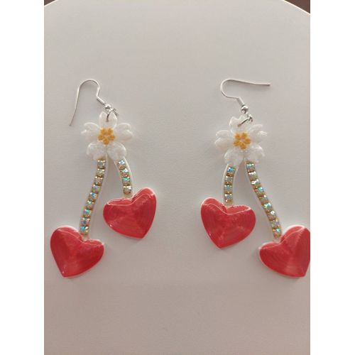 Boucles D'oreilles Cerises Coeurs