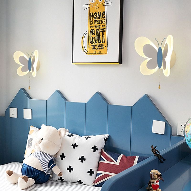 Avec Interrupteur De Traction 3 Temperature De Couleur Lampe Murale A Motif Papillon Design De Dessin Anime Mignon Bleu Rose Decoration Creative Pour Chambre D Enfant Fille Garcon Bebe Creche Ecole Rakuten