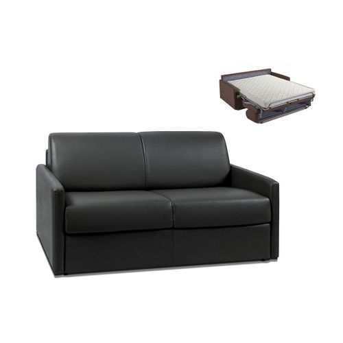 Canapé 2 Places Convertible Express En Simili Calife - Noir - Couchage 120 Cm - Matelas 14 Cm