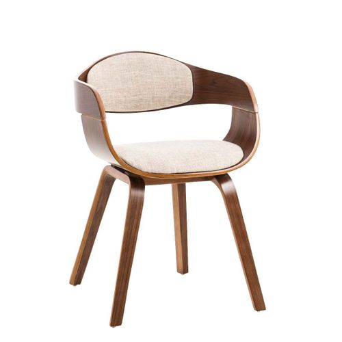 Chaise De Bureau Sans Roulettes Visiteur En Tissu Et Bois Design Retro Et Confort Maximal Noyer Crème Bur10546