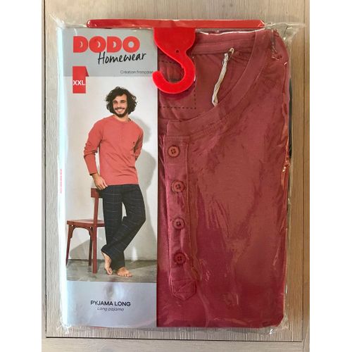 Dodo Homewear Pyjama Homme Xxl Col Boutonné 100 % Coton Rouge Et Bleu Marine