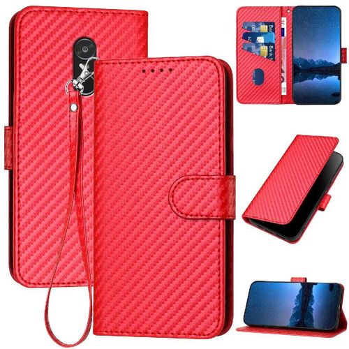 Tongez Étui Pour Xiaomi Redmi Note 4 Cuir Premium Avec Fente Pour Carte Et Béquille Avec Sangle Détachable Surface De Fibre De Carbone - Rouge