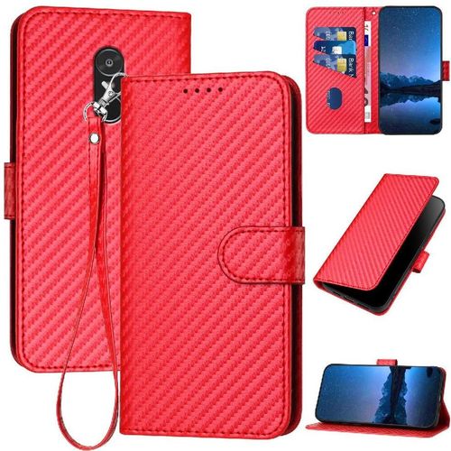 Tongez Étui Pour Xiaomi Redmi Note 4 Avec Sangle Détachable Surface De Fibre De Carbone Avec Fente Pour Carte Et Béquille Cuir Premium - Rouge