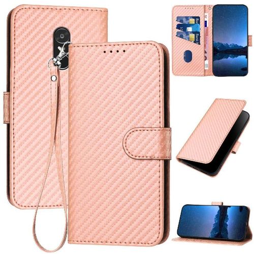 Tongez Étui Pour Xiaomi Redmi Note 4 Avec Sangle Détachable Surface De Fibre De Carbone Avec Fente Pour Carte Et Béquille Cuir Premium - Couleur Rose